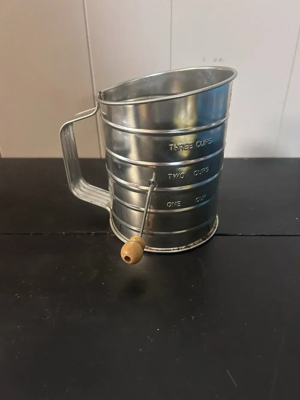 Vintage Good Cook 3 Cup Flour Sifter Metal Hand Crank Wood Handle Baking